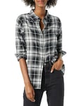 Amazon Essentials Chemise en Flanelle Légère à Carreaux et Manches Longues Coupe Classique Femme, Blanc Noir Grand Plaid, L