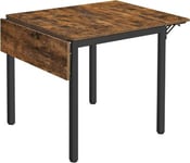 Table à Manger Extensible Pliable Marron Rustique Noir - 2 à 4 Personnes - Forme Rectangulaire avec Abattants - Cuisine Salon