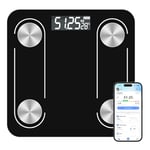 AOOWU Balance Pèse Personne Numériques, Balance Connectée Bluetooth de Graisse Corporelle Intelligente Balance Impédancemètre Mesureur de Poids Corporel IMC Masse Musculaire, Noir