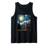 Starry Night Wolf Howling at the Moon van Gogh Painting Tank Top