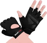 BEAST RAGE Gants de Fitness Respirants pour Hommes et Femmes Gants d'haltérophilie Bodybuilding Gym Exercice Anti-dérapant Crossfit Musculation Cycling (Noir, XL)