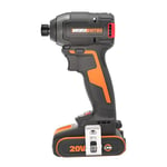 WORX Nitro - Visseuse à chocs Brushless 20V - 2Ah - 200 Nm - WX265 (livrée avec batterie et chargeur, embout de vissage, crochet de ceinture, clip pour embout, coffret de rangement)