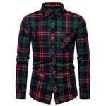 RIQWOUQT Homme Chemise Fleurie Manches Longues,Les Vêtements Rouges Et Verts De Plaid pour Hommes Tops Chemise Formelle pour Hommes Tops Casual Business Plaid Impression Sociale À Manches Longues M