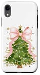 Coque pour iPhone XR Coquette rose avec nœud en ruban et sapin de Noël vert pour fille