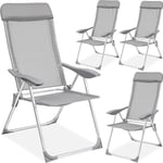 tectake® Lot de 4 Fauteuil de Jardin Pliable avec Accoudoirs Salon de Jardin Exterieur, Structure en Aluminium, Dossier Inclinable, Mobilier de Jardin pour Amenagement Balcon Terrasse