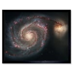 Hubble Space Telescope Image Whirlpool Galaxy M51 Companion Swirling Structures Dust Clouds Gas Spiral Staircases Pink Blue Star Birth Regions Art Pri