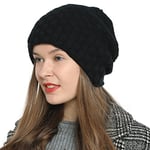 DonDon Bonnet Femme Hiver Slouch Beanie Bonnet Laine tricoté avec Doublure Chaude en Polaire - Noir