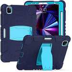 Fonds avec Prise en Charge pour Samsung Tab A7 Lite 8.7 2021 T220/T225, Durable, Hybride, Anti-Choc, résistant à Trois Couches, étui de Protection en Silicone pour Tablette Enfant (Bleu Marine)