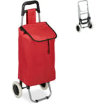 Chariot de courses, pliable, 25 l sac d'achats avec roulettes, chargeable jusqu'à 10 kg, 91 x 40 x 30 cm, roug - Relaxdays