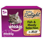 48 X 85g Whiskas Pure Delight 1+ Adult Wet Cat Food Pouches Fish & Meat In Jelly