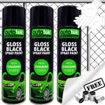 3 x Autotek GLOSS BLACK Spray Paint For Metal Fence, Gate, Grills, Pipes +G+CP