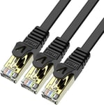 0,5m x 3 piéces Patch Cable Ethernet Cat 7 Plat Rj45 Pour Réseau 10Go/s Noir