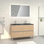 AURLANE Aurlane - Pack Meuble de salle bain 130x50 cm finition Chêne blond + vasque noir Miroir LED 120x70