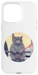 iPhone 15 Pro Max Cute Grey Fit Muscle Cat Sitting on Gym Lifting Bench Case