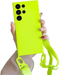 For Samsung Galaxy S22 Ultra Nylon Strap Phone Chain Case, Soft Silicone Phone Case with Stylish Hanging Cord Case (Fluorescent Green)