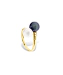 Blue Pearls Womens Black and White Freshwater Diamonds Ring and Yellow Gold 375/1000 - Multicolour Crystal - Size P