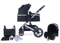 Pixini Poussette 3 en 1 NEYLA, Trio, Enfant, Siège Auto, Accessoires (Gris/Noir)