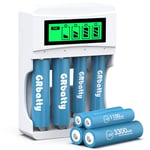 GRbatty 4PCS Pile Rechargeable AA 3300mAh et 4PCS Piles Rechargeables AAA 1,2V NiMH,4 Slots Chargeur Piles Rechargeables AA et AAA avec Indicateur LED Intelligent