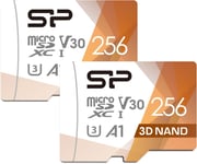 Silicon Power Lot De 2 Cartes Micro Sd 256 Go Compatibles U3 Nintendo Switch, Carte Mémoire Microsd Sdxc Microsdxc Haute Vitesse Avec Adaptateur