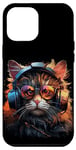 Coque pour iPhone 14 Pro Max Chat cool DJ portant des écouteurs, des lunettes, des amateurs de musique, des raves