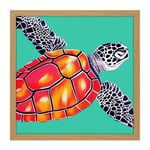 Ocean Loggerhead Turtle Red Shell Watercolour Ink Square Framed Wall Art Print Picture 16X16 Inch