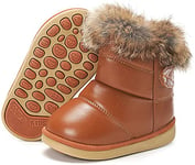 Gaatpot Bottines d'Hiver Enfant Bottes de Neige Chaude Fourrure Doublé Botte Imperméable Chaussure Boots Garçon Fille Marron 22EU/ 23CN