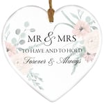 Mr & Mrs Forever And Always Wedding Floral Decoration Ceramic Heart Wall Plaque