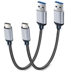 Cable USB C Court 30cm,Lot de 2 Câble USB C Charge Rapide 3A Cable USB 3.0 vers Type C,Câble USB C Coudé en Nylon Tresssé Compatible avec iPhone15,Samsung Galaxy S22 S21,Huawei (Noir)