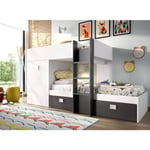 Dmora - Lit pour enfants Dbajram, Chambre complète avec armoire et tiroirs, Composition de lits superposés avec deux lits simples, 271x111h150 cm,