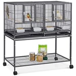 Yaheetech Cage d'elevage pour Oiseaux avec Deux Espaces Divisés Cage pour Petit Oiseaux Exotiques Canaris Madarin Perruche avec Mangeoires Perchoirs 2 Portes Support Roulant 95 x 45 x 105 cm