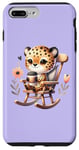 Coque pour iPhone 7 Plus/8 Plus Mignon guépard buvant du café dans une chaise à bascule sur violet
