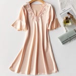 CIDCIJN Chemise De Nuit Pyjama Femme,Mode Summer Silky Satin Women Nightgown Sleepwear Casual Night Dress Oversized Sleep Shirt Sexy Nightshirt Female Sexy Home Dress, Yellow,XL