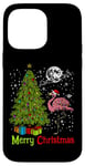 Coque pour iPhone 14 Pro Max Arbre de Noël Pink Flamingo Chapeau de Père Noël Funny Xmas