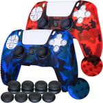 Lot De 2 Coques De Protection En Silicone Pour Manette Ps5 Dualsense Rouge/Bleu