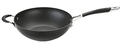 Circulon Generic Wok avec couvercle en verre anodisé dur Noir 34 cm, Aluminium, 26 cm