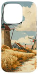 iPhone 14 Pro Wheat Fields With Windmills Landscape Vintage Graphic Case