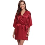 GROPC Women Satin Dressing Gown,Valentines Day Sexy Lingerie Silk Silky Solid Color Babydoll Kimono Bridal Bridesmaid Wedding Short Robe Dress Bathrobe Nightie Sleepwear,Wine Red,Xxl