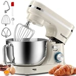 Vospeed Stand Mixer, 4.5L+5L Bowls 8-speed 1000W Tilt-Head Food Mixer, Kitchen Electric Mixer with Dough Hook, Whisk, Beater, Splash Guard (Cream White)