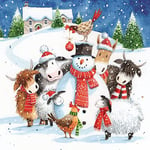 GBCC Paper House Pack of 6 Artistic Charity Christmas Cards - 'Farm Animals Decorating The Snowman' - From The Great British Card Company, 141 x 141 mm