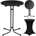 Woltu - Table Haute Pliante Table Bar Ф80 x 110cm, Mange Debout Pliant, Table Ronde Pliante en Bois d'Ingénierie, Cadre en métal, Noir