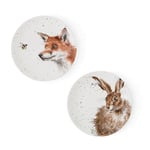 Portmeirion Home & Gifts Wrendale by Royal Worcester Coupe Plates Fox and Hare, Multi-Colour, Set of 2, 16.5 x 16.5 x 2 cm