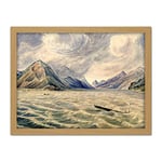 Wind Mountain Columbia River Landscape Painting Artwork Framed Wall Art Print 18X24 Inch