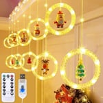 Lumières de Fenêtre de Noël,anneau lumineux (Diamètre 10cm),Guirlande LED Décoration de Noël,Rideau Lumineux Noel Intérieur,120LED 8 Modes Éclairage