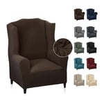 MAXIJIN Housse de Fauteuil Élastique avec Oreilles 1 Pièce Jacquard Protecteur de Canapé Appui-Tête Housse de Canapé Fauteuil à Dossier Large (Café Foncé)