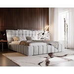 Lit Double 180x200 Deluxe - Lit Glamour, Chesterfield Lit Double avec Tiroir de Lit - Gris clair (Magic Velvet 2218)