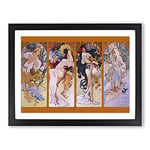 Alphonse Mucha The Four Seasons No.2 Classic Painting Framed Wall Art Print, Ready to Hang Picture for Living Room Bedroom Home Office Décor, Black A2 (64 x 46 cm)