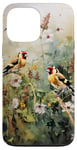 iPhone 13 Pro Max Gold Finches Watercolour Case