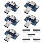 5 Pcs USB DIY Adaptateur Convertisseur USB 4 en 1 USB 2.0 Mâle, USB Type C Femelle, Micro USB Femelle, Port USB 2.0 Femelle Carte d'alimentation pour DIY avec 5 Pcs 8 Broches Header.[V624]