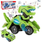 Transformerande Dinosaurie Leksak, Transformerande Dinosaurie Bil, Automatisk Transformerande Dinosaurie Bil Med Musik Och LED-Ljus Green