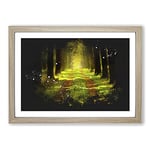 Big Box Art Green Forest Vol.7 Paint Splash Framed Wall Art Picture Print Ready to Hang, Oak A2 (62 x 45 cm)